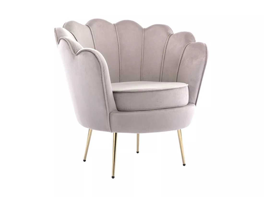 Canapé 2 places et fauteuil coquillage en velours taupe DANDELION de Pascal Morabito