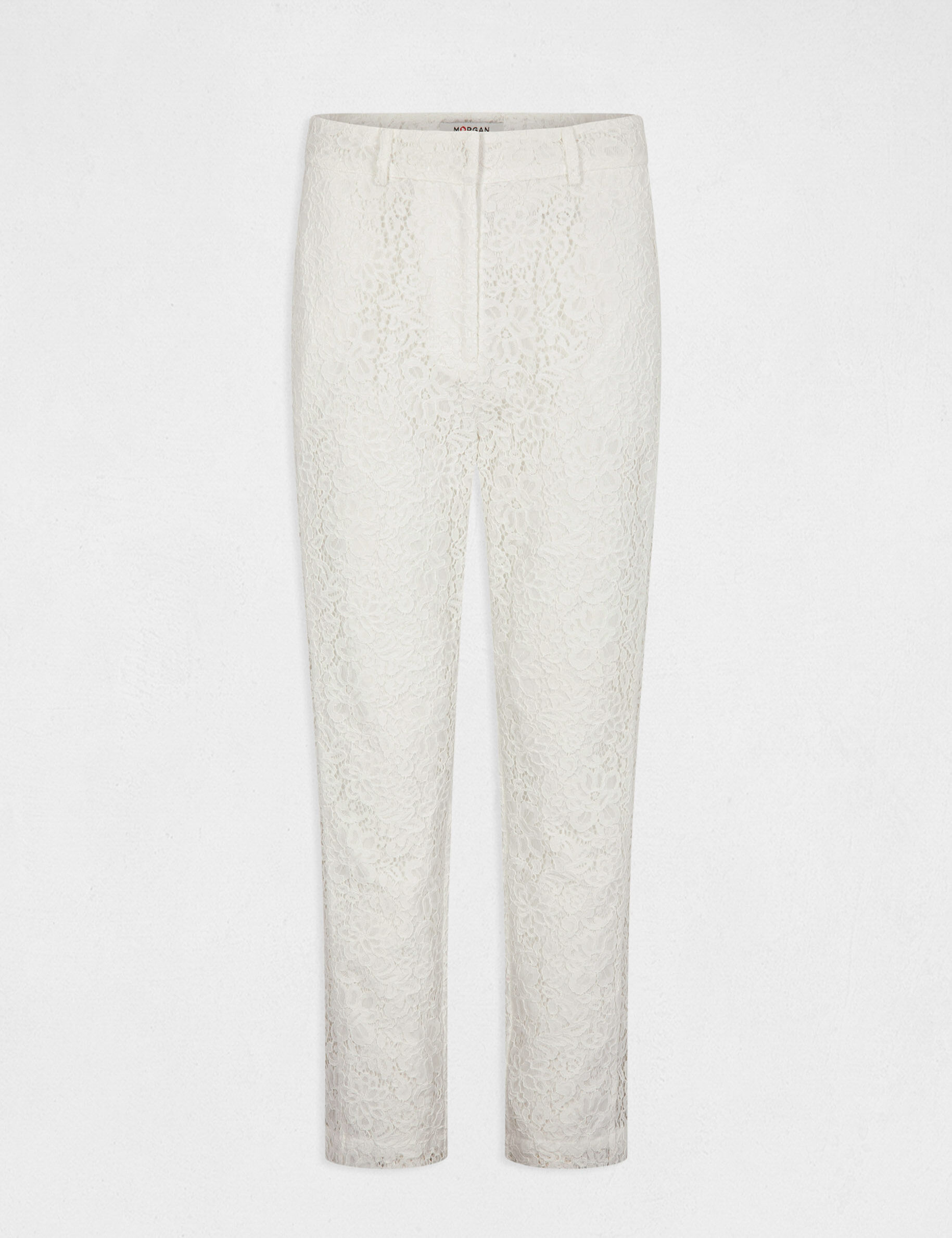 Pantalon droit en dentelle ecru femme - ecru
