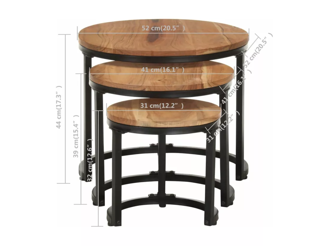 Tables d'appoint 3 pièces Bois d'acacia solide