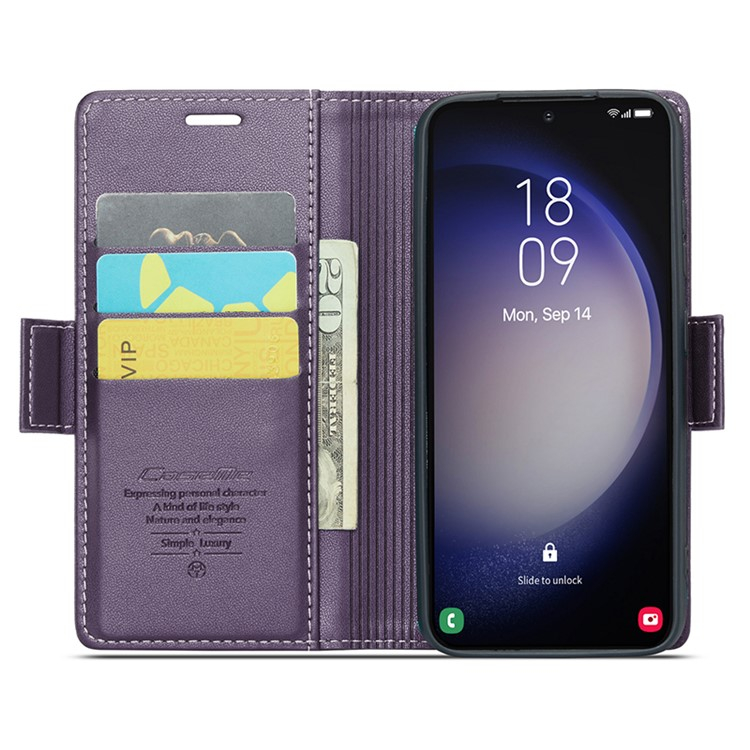 Samsung Galaxy S24  Plus Leder Tasche Flip Wallet Etui mit Kartenfächern Litchi Look (RFID Schutz) - Violett
