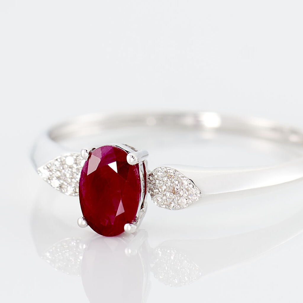 Bague Edgina Or Blanc Rubis Et Diamant