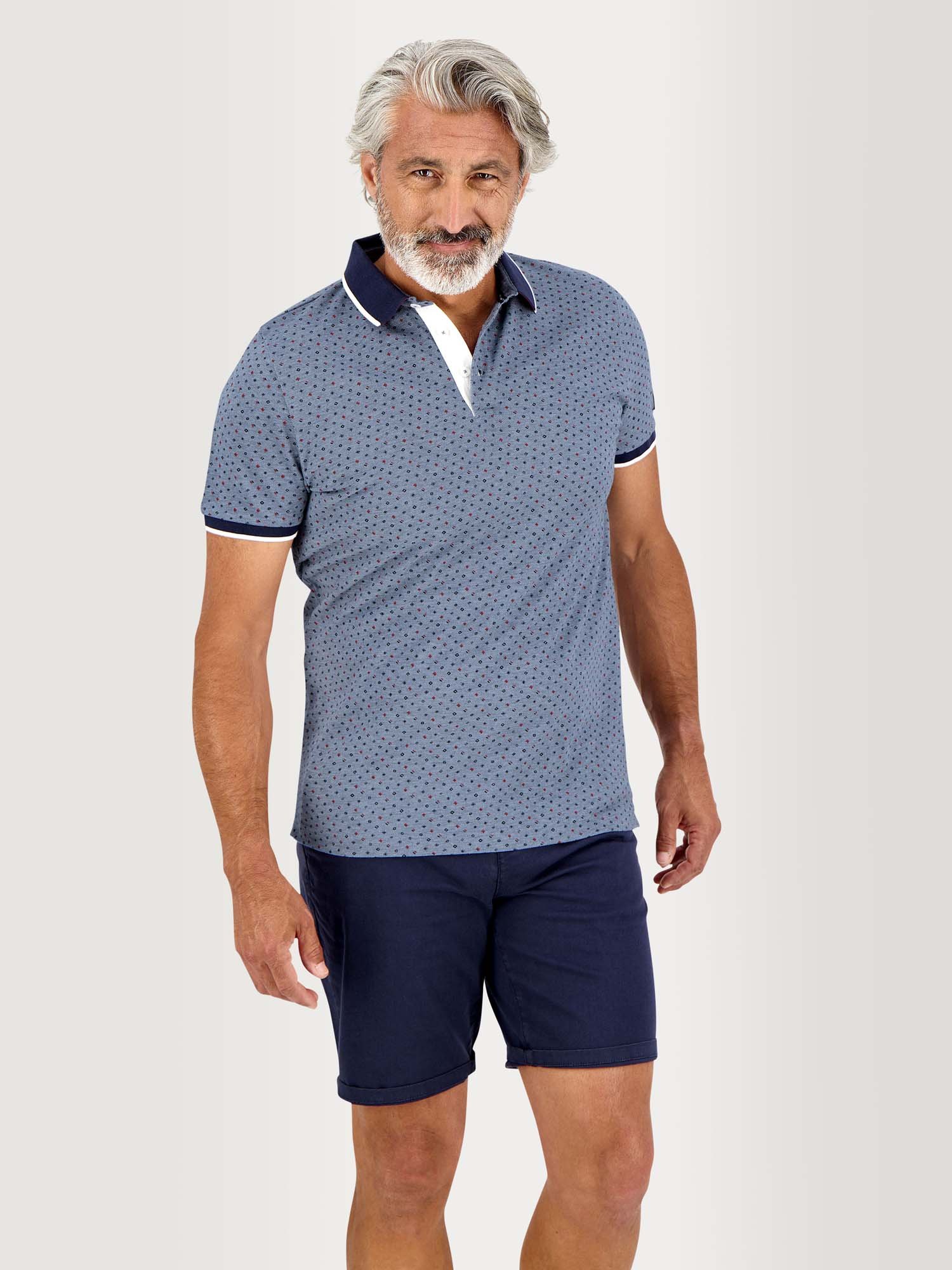 Polo Homme Manches Courtes Micro Motif Bleu