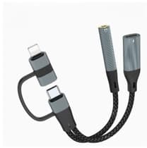 NÖRDIC USB-C+Lightning til lyd 3,5mm PD60W USB-C 15cm