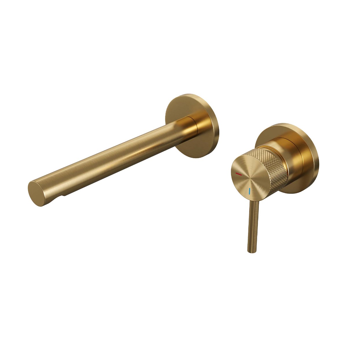 Brauer Gold Carving inbouw wastafelkraan met rechte uitloop, lange handgreep en ColdStart geborsteld messing PVD rechts