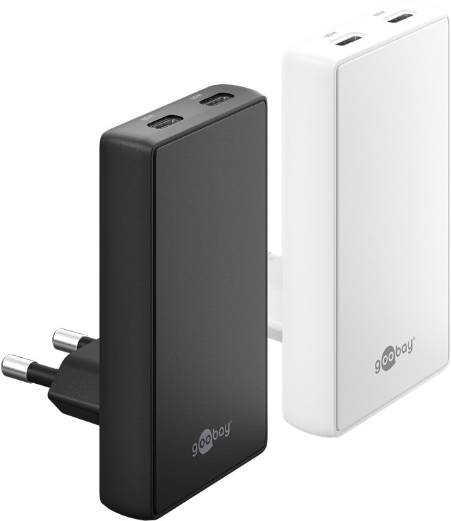 (65W) Dual 90° Flat USB C GaN Ladegerät Netzteil Power Delivery Quick Charge (75725) - Schwarz
