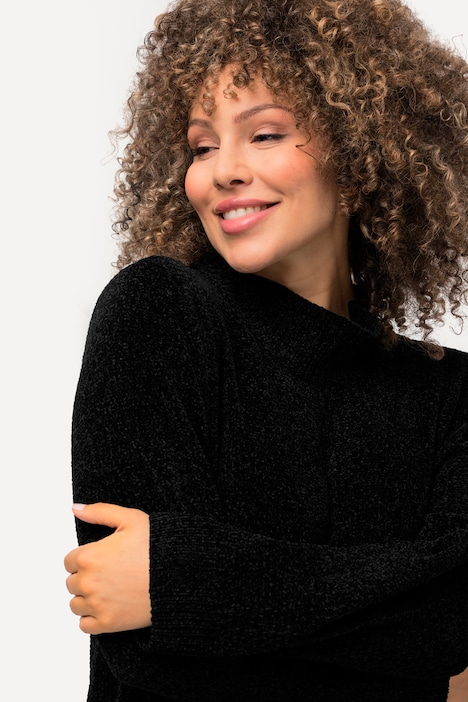 Chenille-Midikleid, Stehkragen, Langarm, kuschelweich