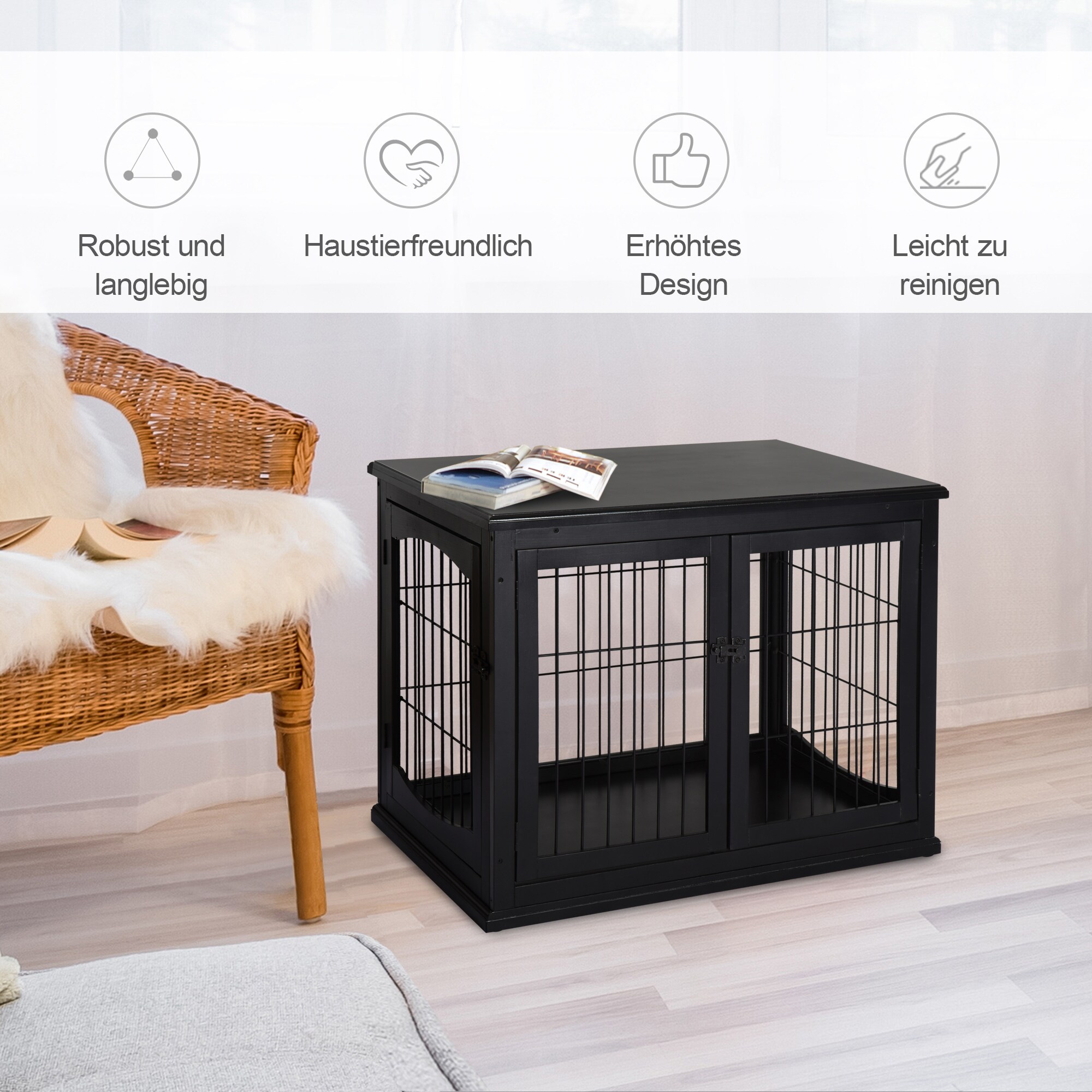 PawHut Hundekäfig mit 2 Türen 81 x 58,5 x 66 cm (BxTxH)