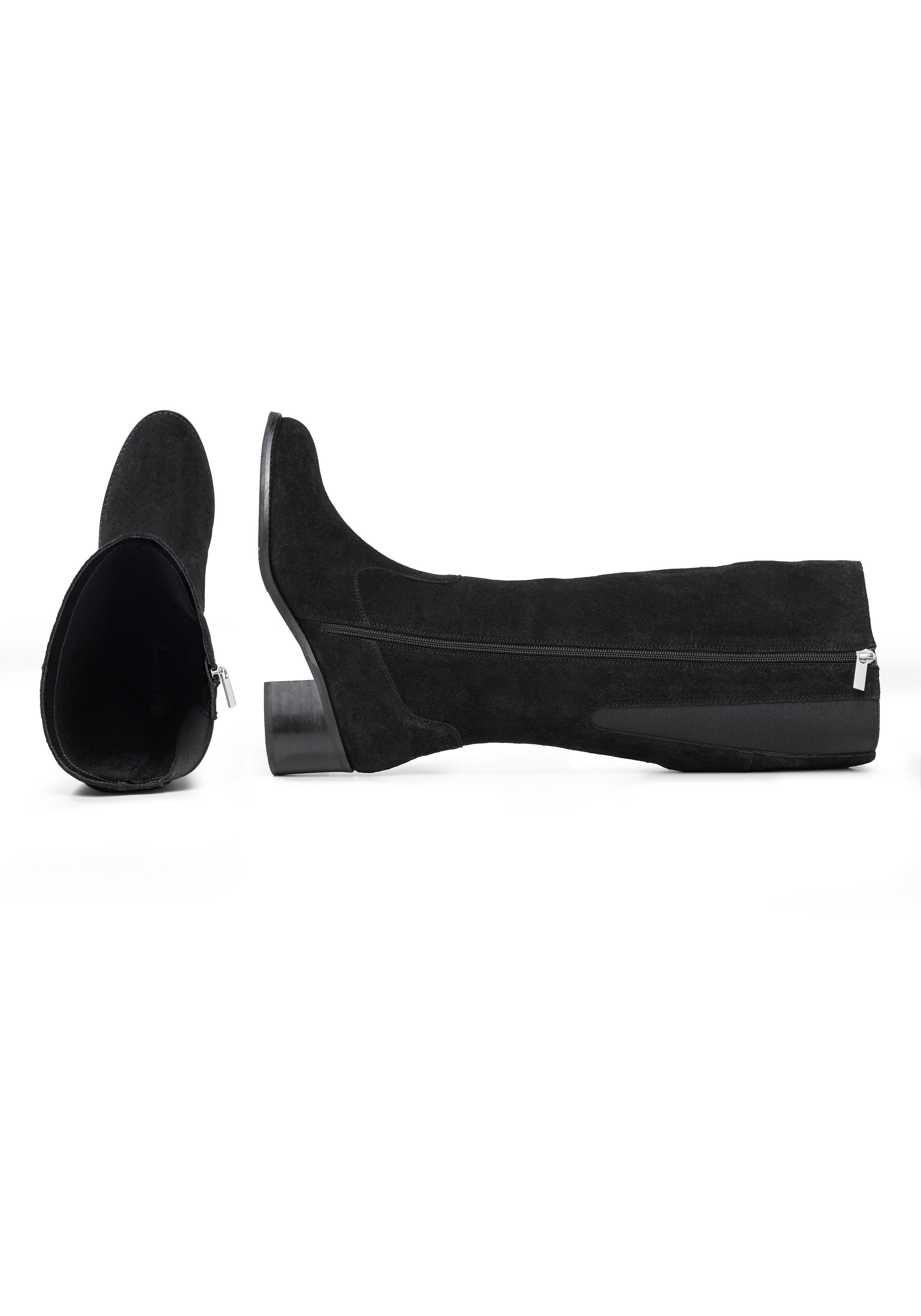 Weitschaftstiefel mit Stretcheinsatz, aus Veloursleder