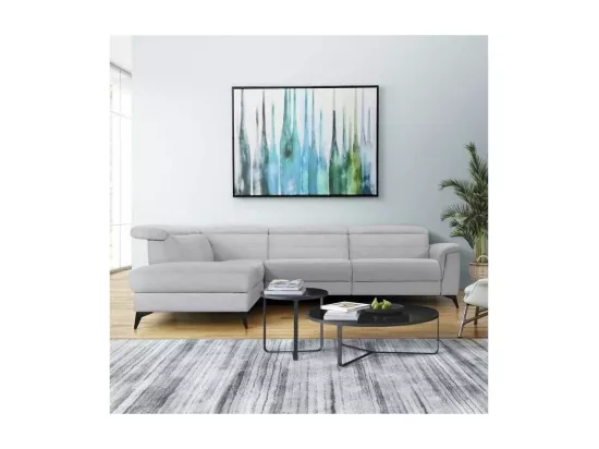 Canape dangle gauche avec 1 place relax electrique - Tissu gris - L 292 x P 232 x H 99 cm - MELBOURNE