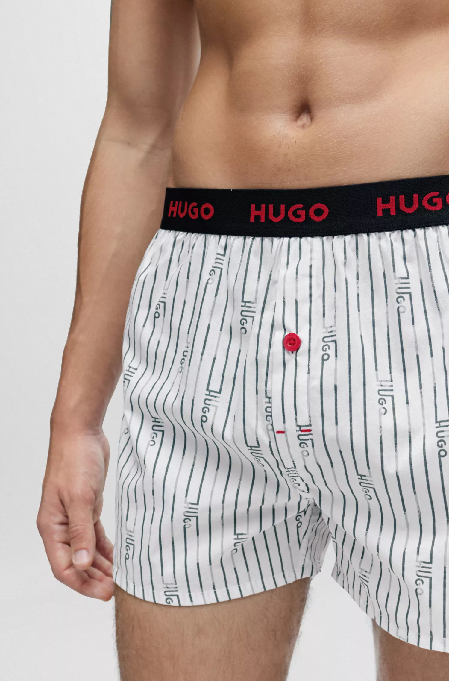 HUGO Vermelho - Pacote com três cuecas boxer de algodão com cós com o logotipo.