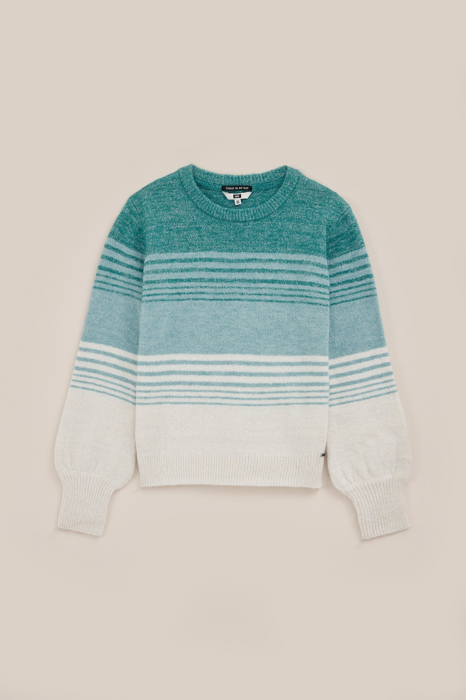 Meisjes gebreide trui met glittergaren WE Fashion Groenblauw