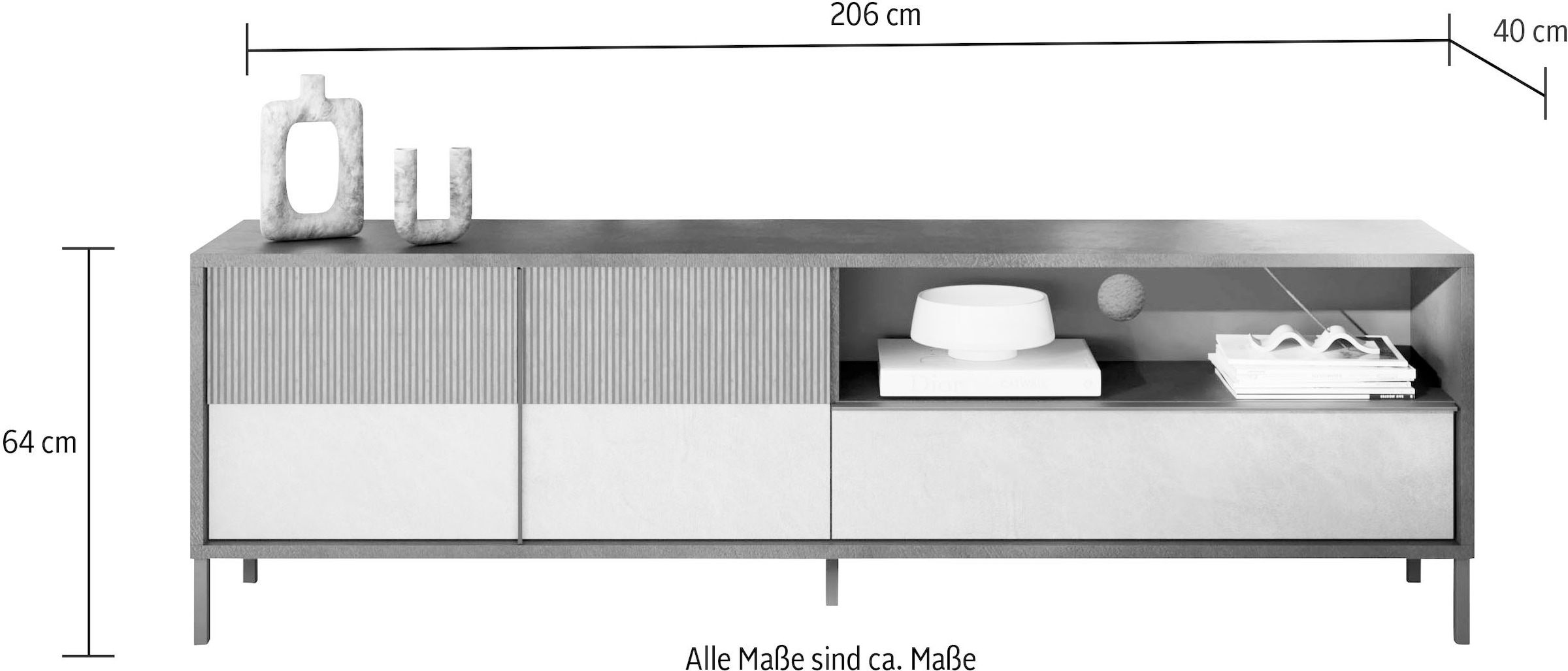 INOSIGN Lowboard »Everest Breite 206 cm, TV-Board mit 2 Türen u. 1 Schubkasten« Fernsehtisch, TV-Schrank, Soft/Self Closing, Korpus 22 mm