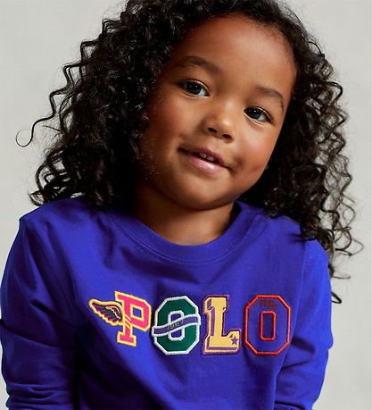 Polo Ralph Lauren Bluse - Cropped - Blå m. Tekst