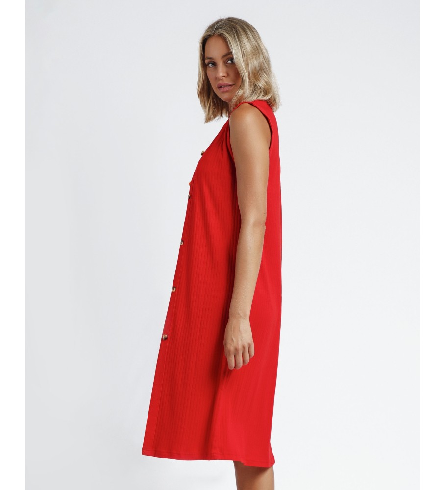 Vestido longo de praia canelado vermelho Admas