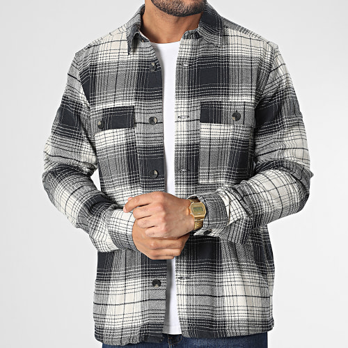 Chemise Manches Longues A Carreaux Baz Beige Bleu Marine