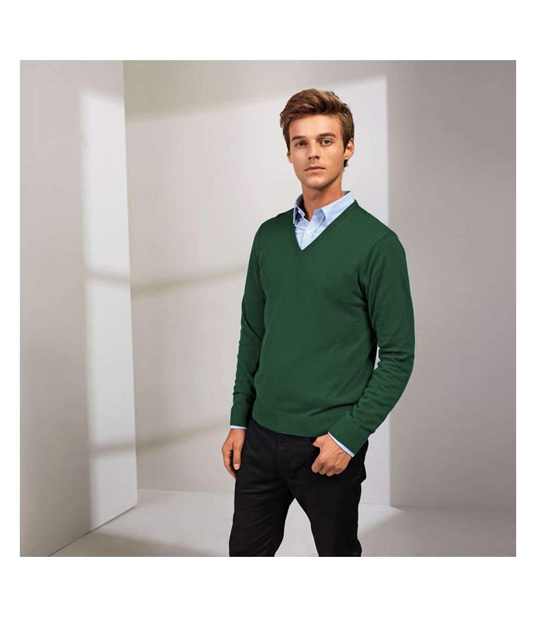 Premier - Pull à col en V - Homme (Vert bouteille) - UTRW1131