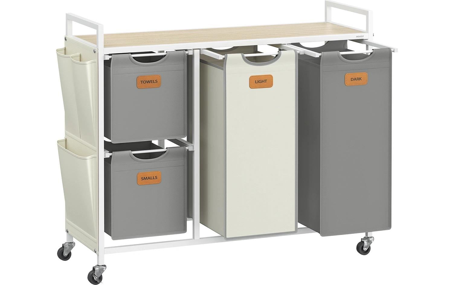 Wäschekorb mit 4 Körben 150 l, Beige/Taubengrau/WeissWäschesammler