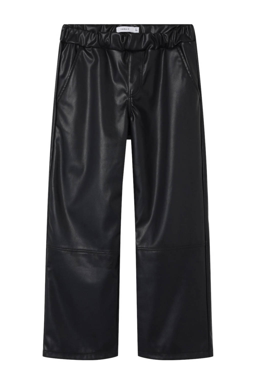 NAME IT imitatieleren wide leg broek NKFNUPU zwart