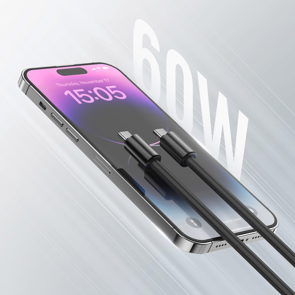 4smarts USB-Kabel »USB-C Handykette Necklace PhonoLace, schwarz« USB-C 100 cm Unterstützt bis zu 60 W PD und 480 Mbps