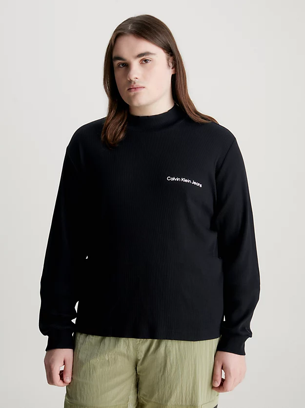 Camiseta de manga comprida canelada com modelagem justa