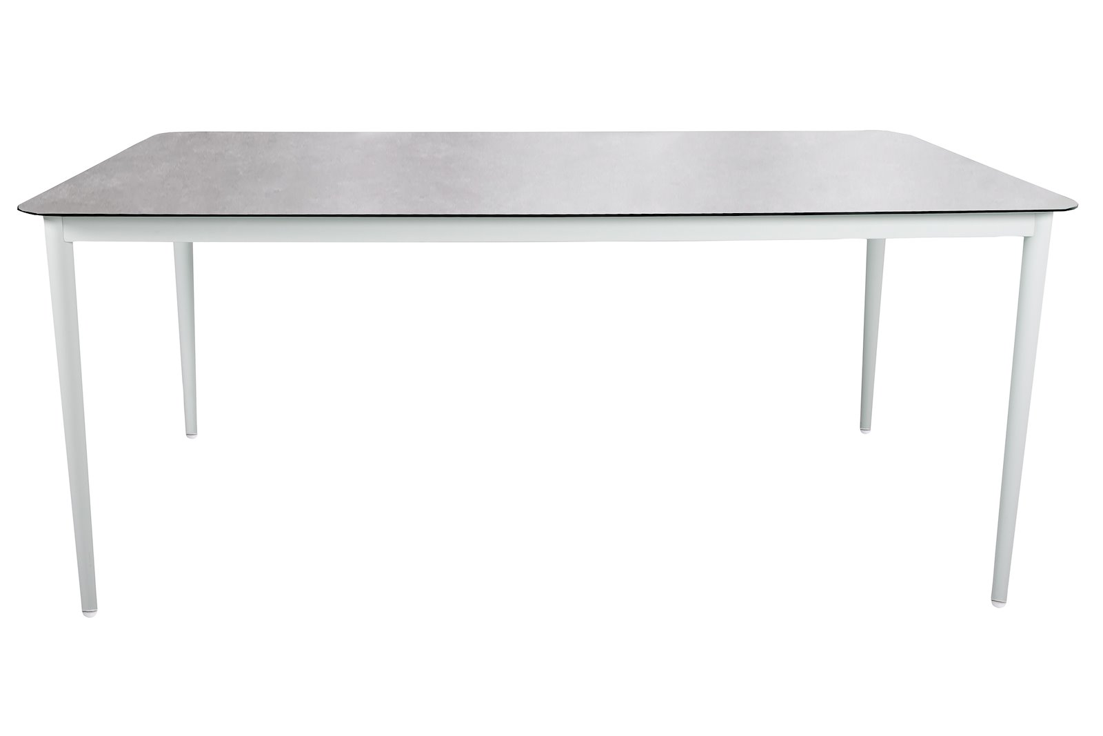 Verona hagespisebord Betongfarget herdet glassplate med hvitlakkert aluminium understell. 180x100 cm