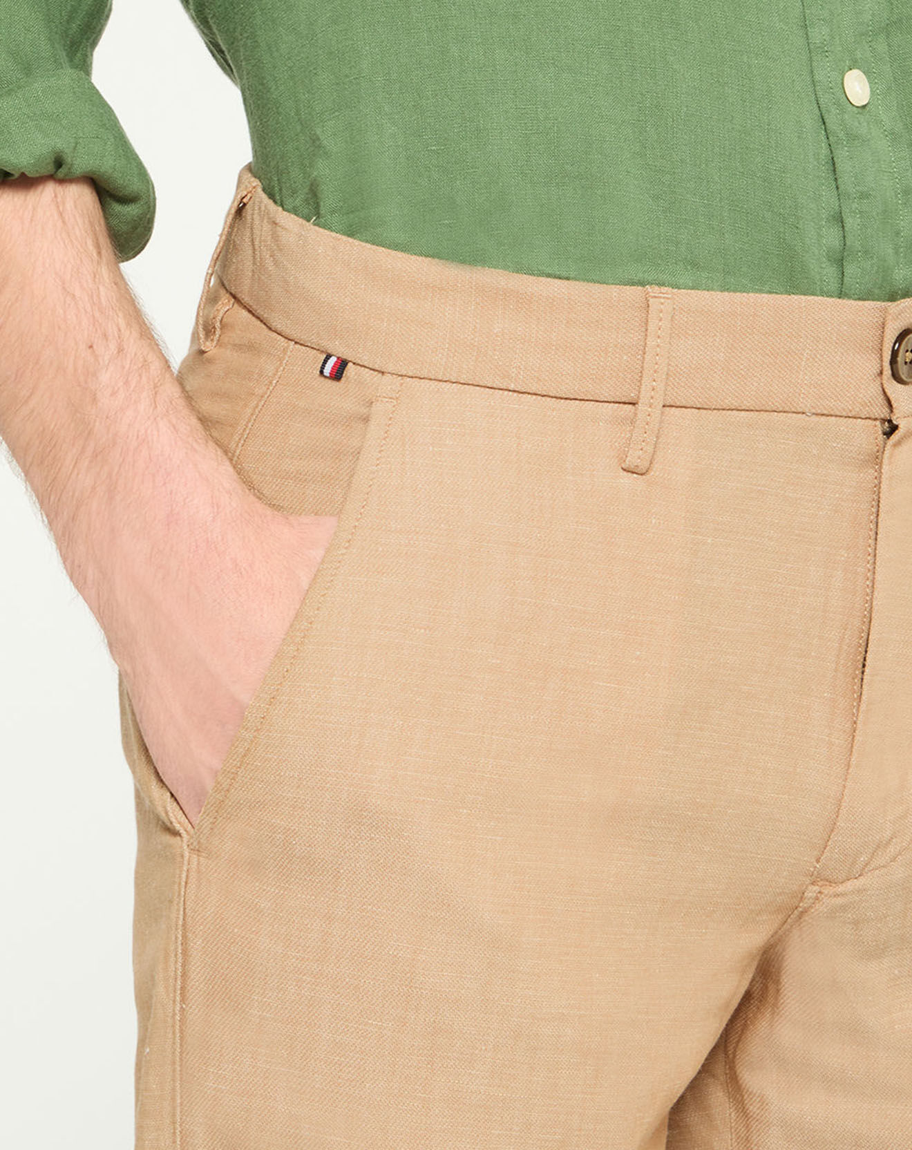 Tommy Hilfiger Pantalon droit en Lin mélangé Hampton camel clair