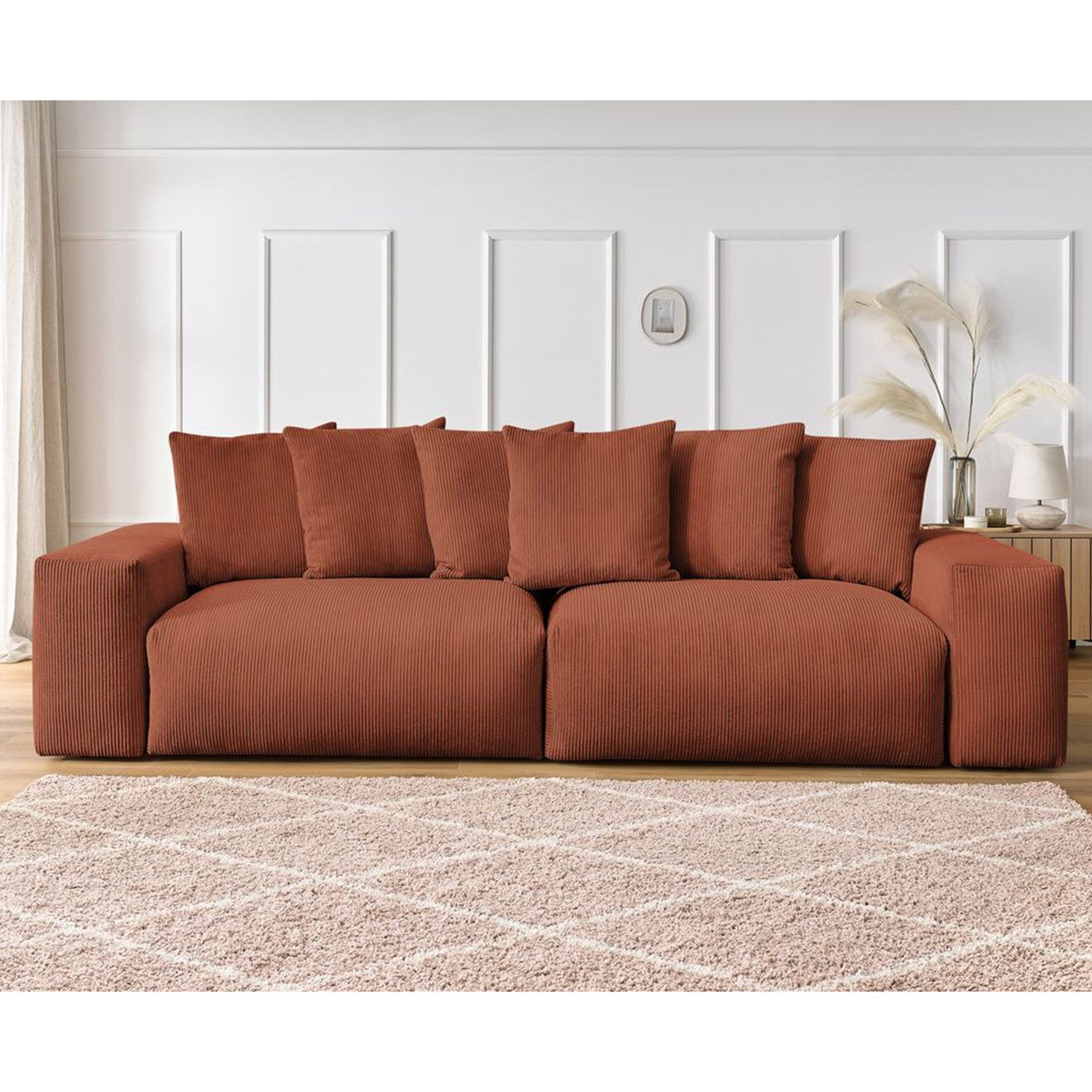 Bobochic Canapé 4 places moelleux voltaire velours côtelé orange - 320x124x75 cm