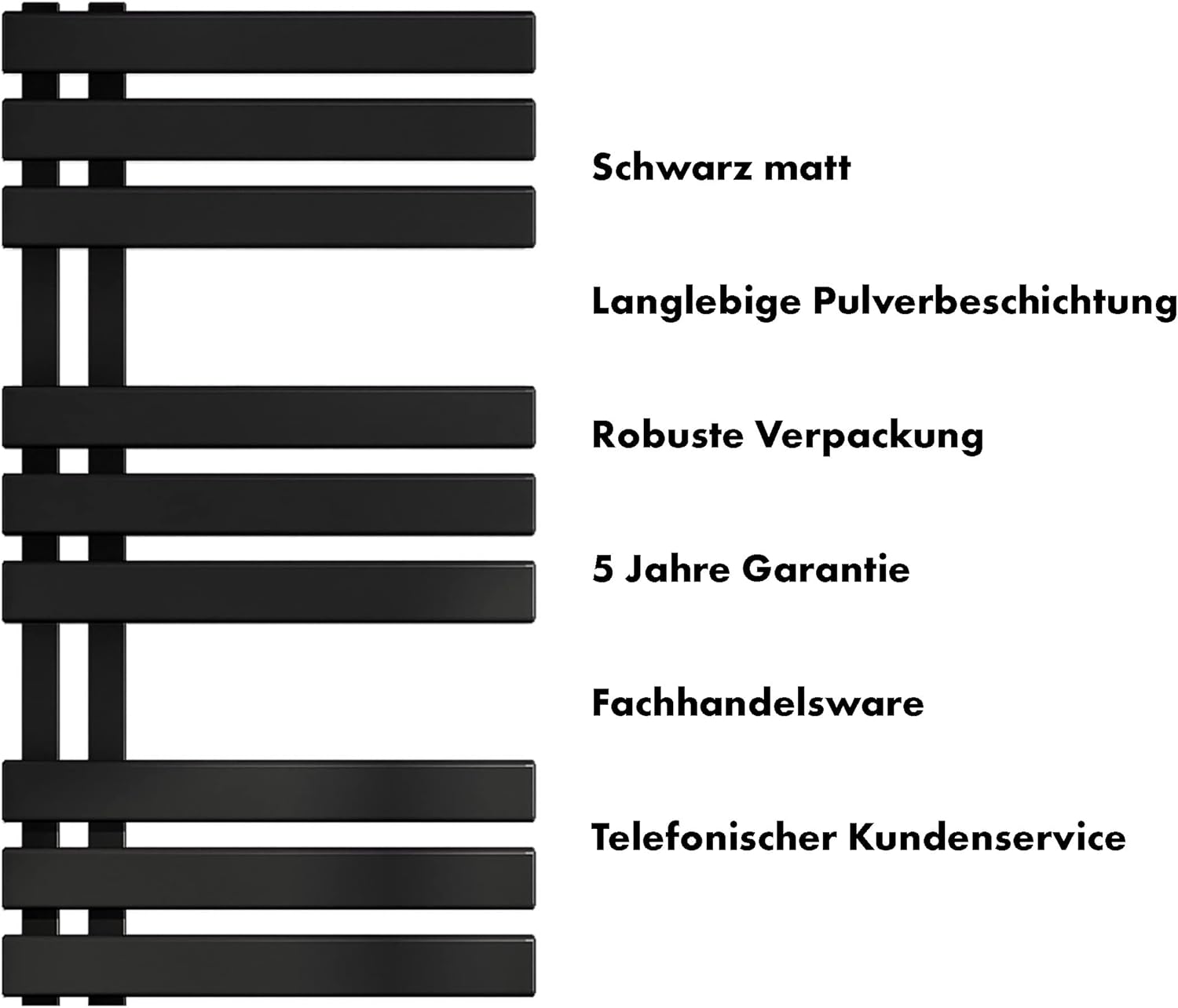 SHV Badheizkörper Aquarius mit Seitenanschluss in Schwarz Matt - 400 x 800 mm | Heizkörper für Badezimmer, Handtuchhalter für Wand im Bad, Handtuchheizkörper, hochwertiger Handtuchtrockner