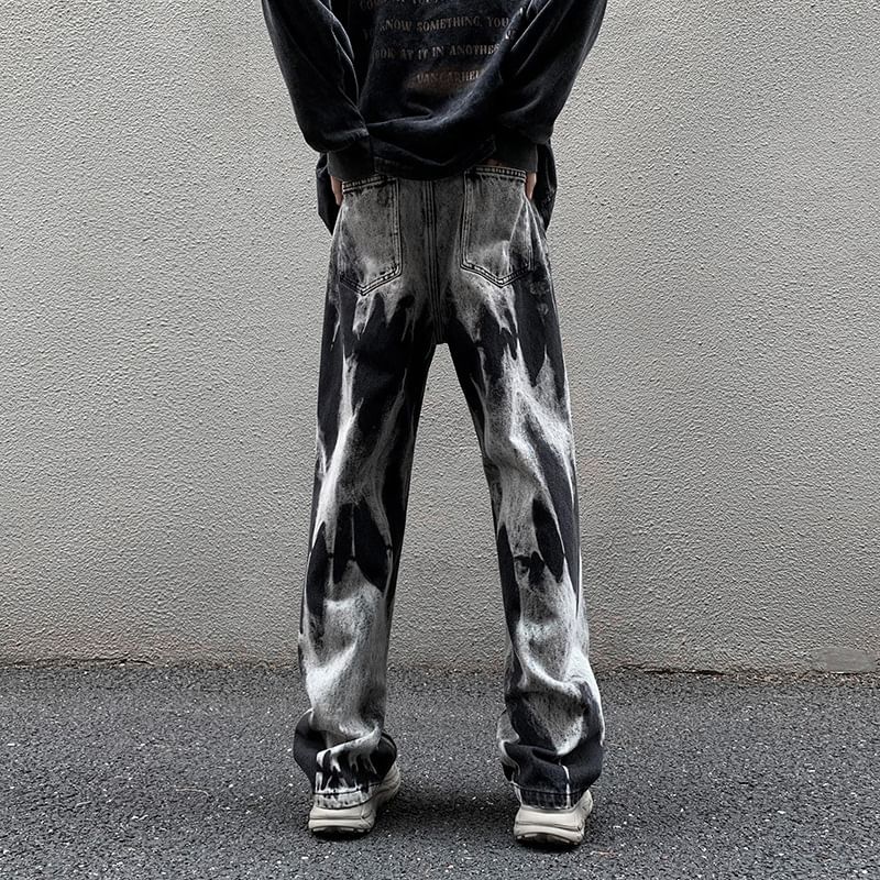 Cowpow - Mid Rise Tie Dye Washed Loose Fit Jeans