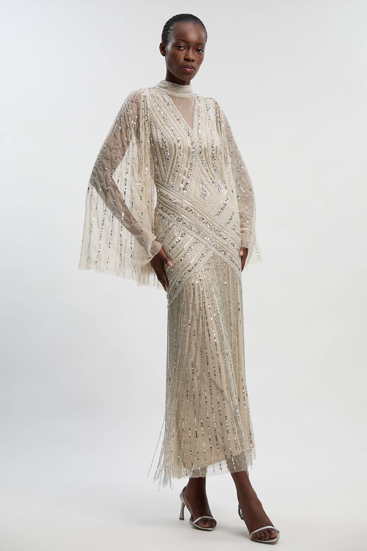 KarenMillen Robe Maxi Tissée Ornée Avec Manches Cape