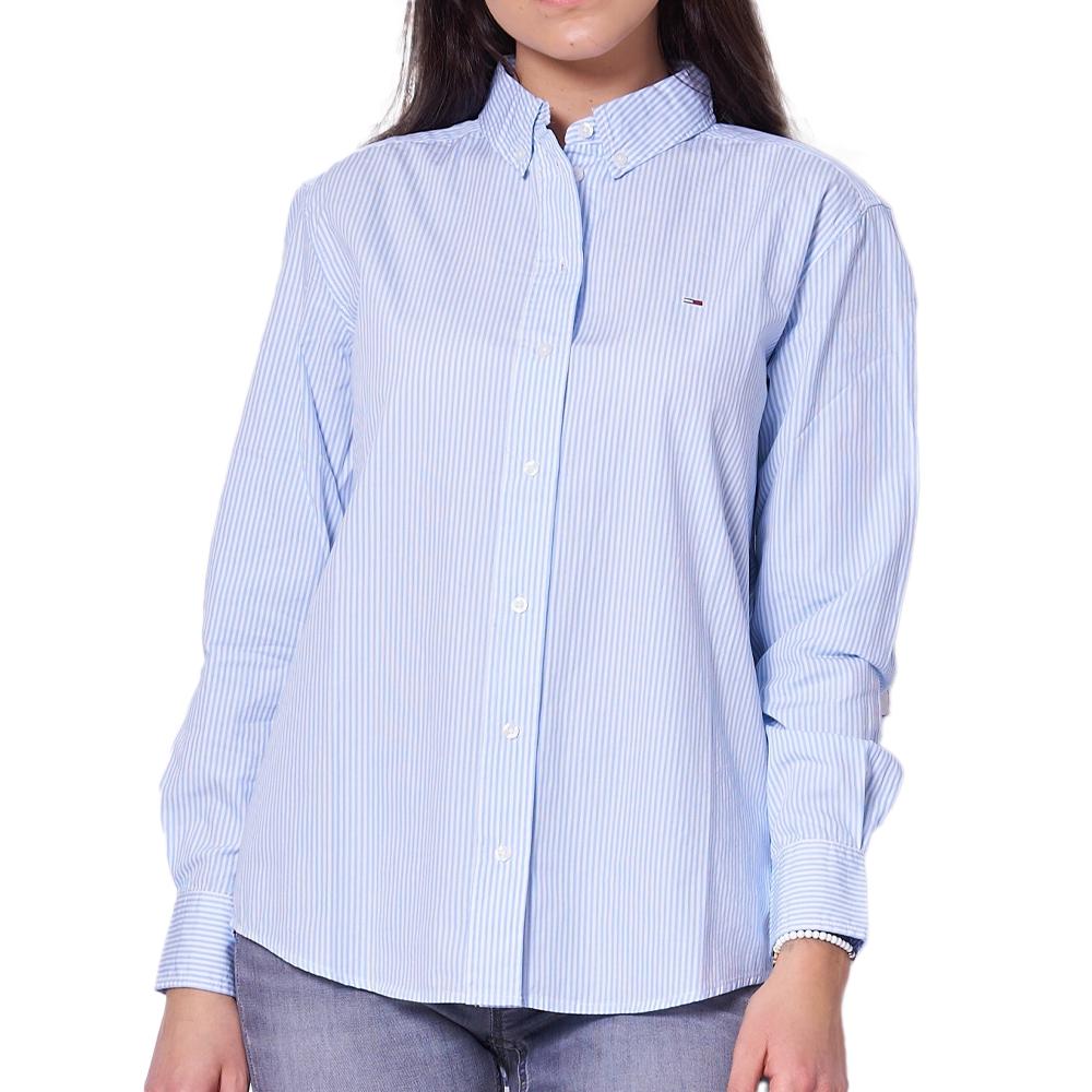 Tommy Hilfiger Chemise Manches Longues Blanches/Bleu Femme Tommy Hilfiger Essential