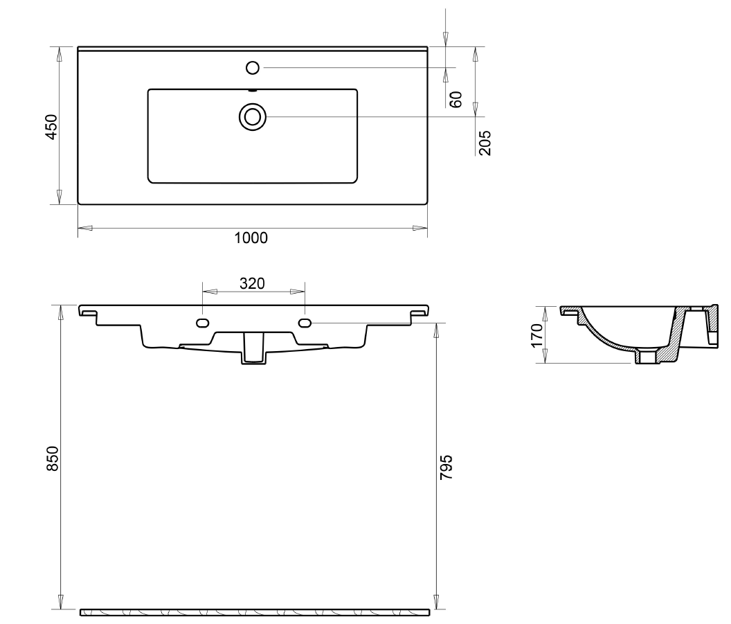 Sanicare Q10 keramische wastafel 100x45cm wit