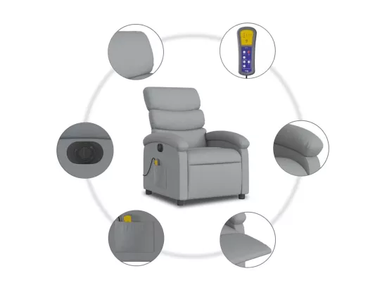 Fauteuil massant inclinable électrique gris clair tissu