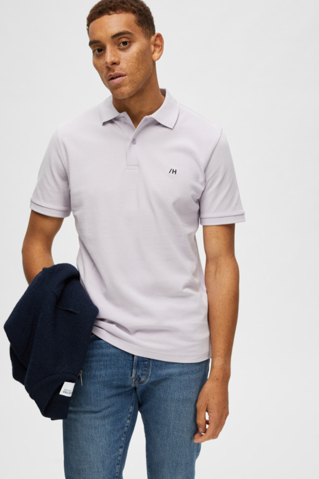 Camisa polo de algodão orgânico com logotipo bordado - Lilás