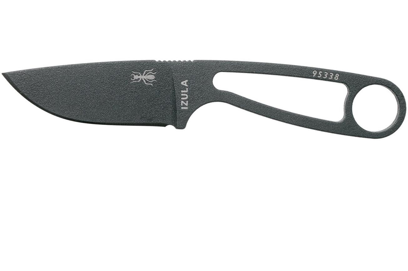 ESEE Izula Tactical Gunsmoke IZULA-TG-B nekmes met zwarte schede, greepdelen en riemclip
