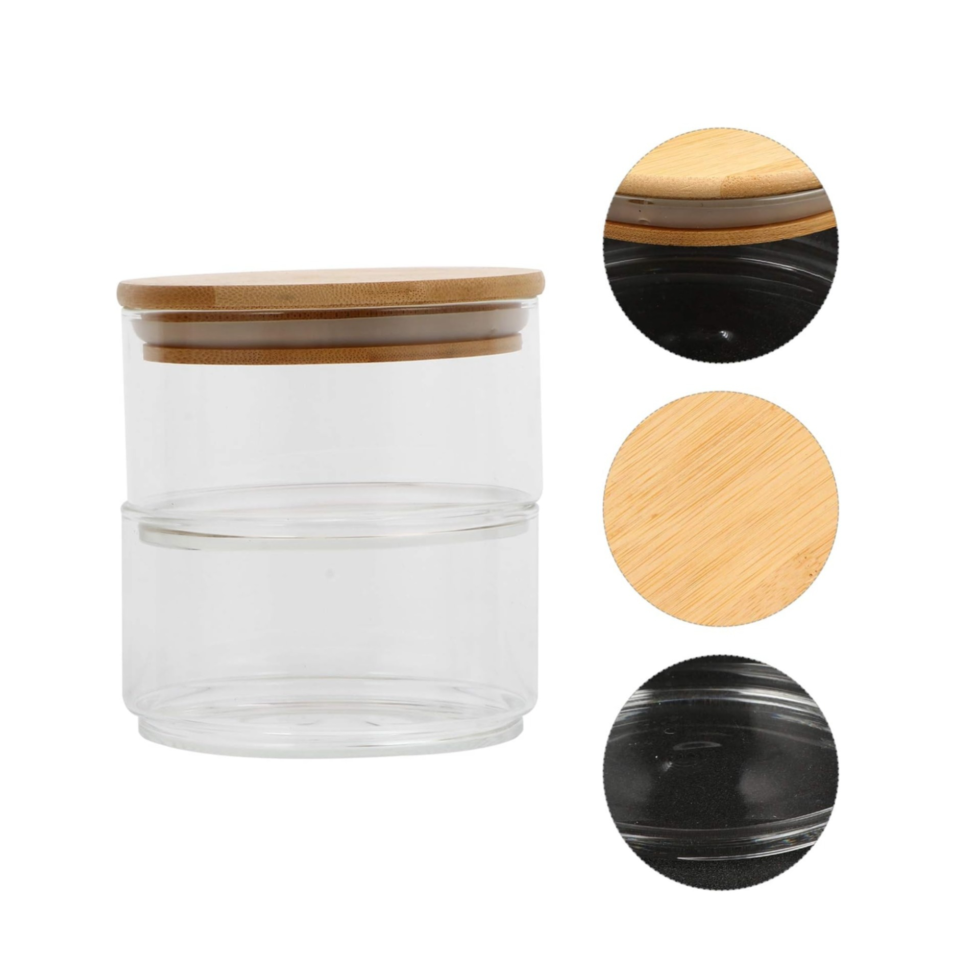 (900ml) 2-fach Glas Vorrats Aufbewahrungs Behälter Frischhalte Box Organizer für Snacks / Gewürze / Hülsenfrüchte - Transparent / Braun