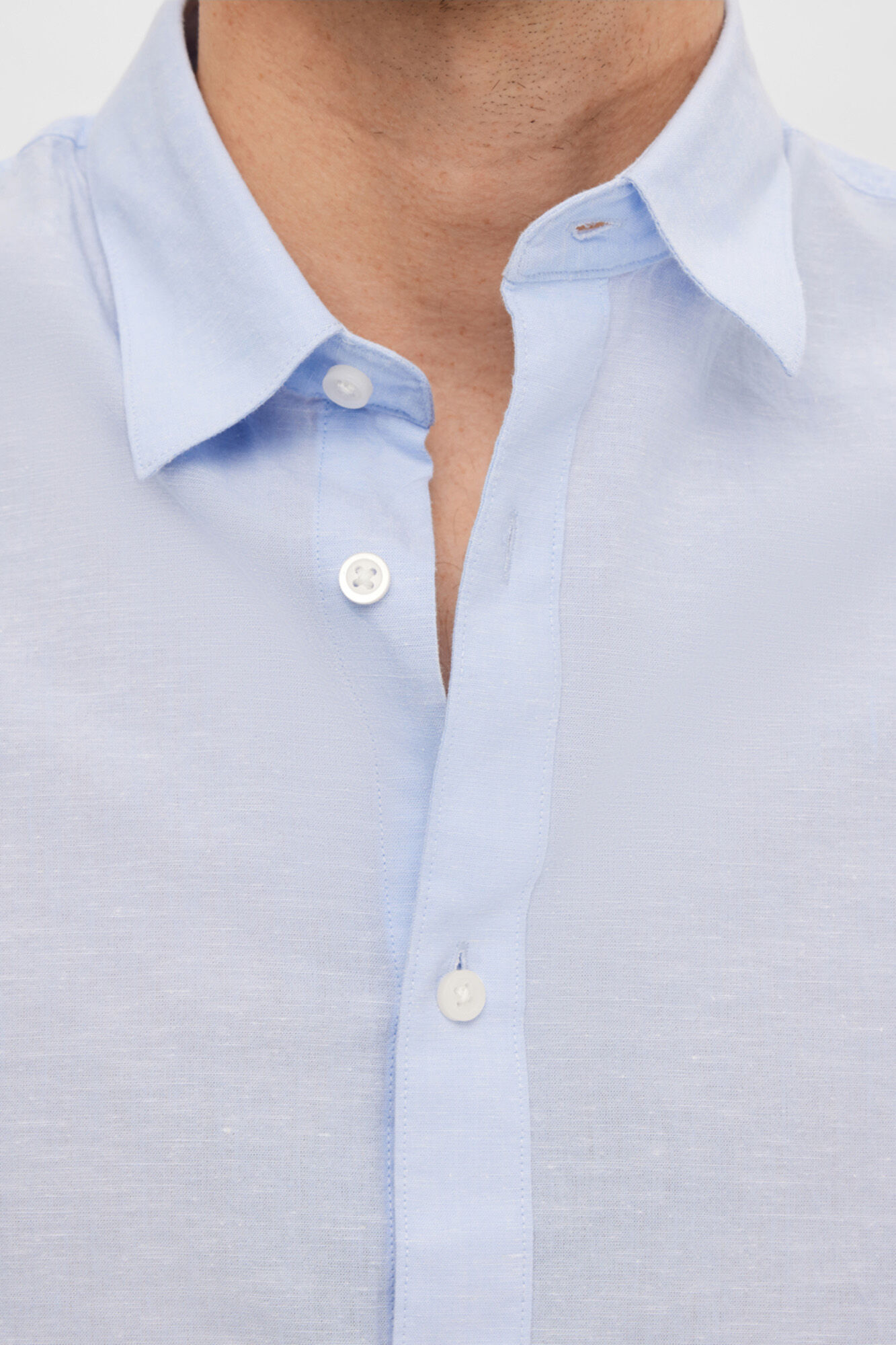 Camisa de manga comprida em linho e algodão reciclado - Azul