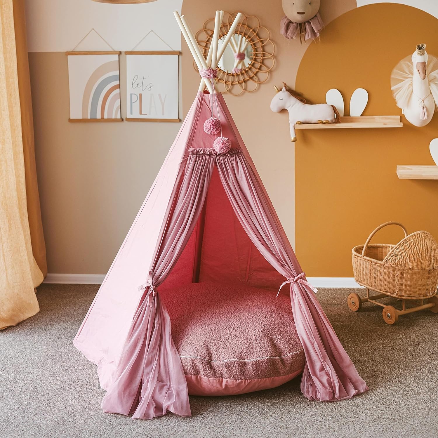 MINICAMP Große Bodenkissen für Kinder - Ultra-Flauschiger & waschbarer Kinder-Sitzsack mit Füllung und Bouclé-Sherpa-Bezug - 100 cm breit - Lounger und Lesekissen für Kleinkinder & Jugendliche (Rosa)