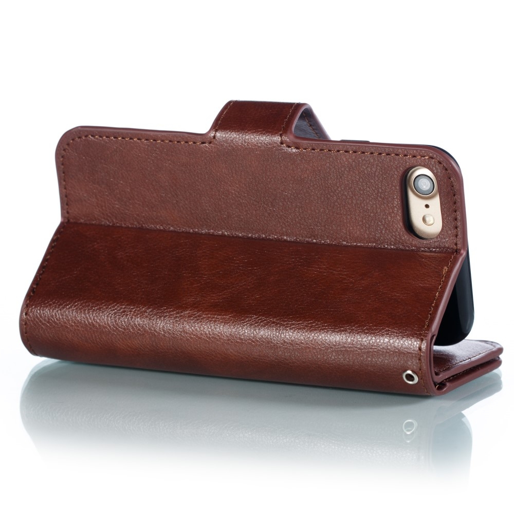 iPhone SE (2022/2020) / 8 / 7 Leder Wallet Etui Tasche mit 9 Kartenfächern - Braun