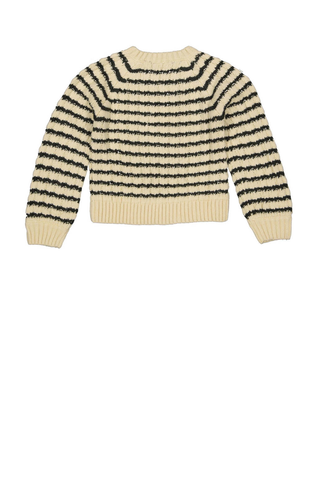 LEVV gestreepte grofgebreide sweater NEBBE ecru/zwart