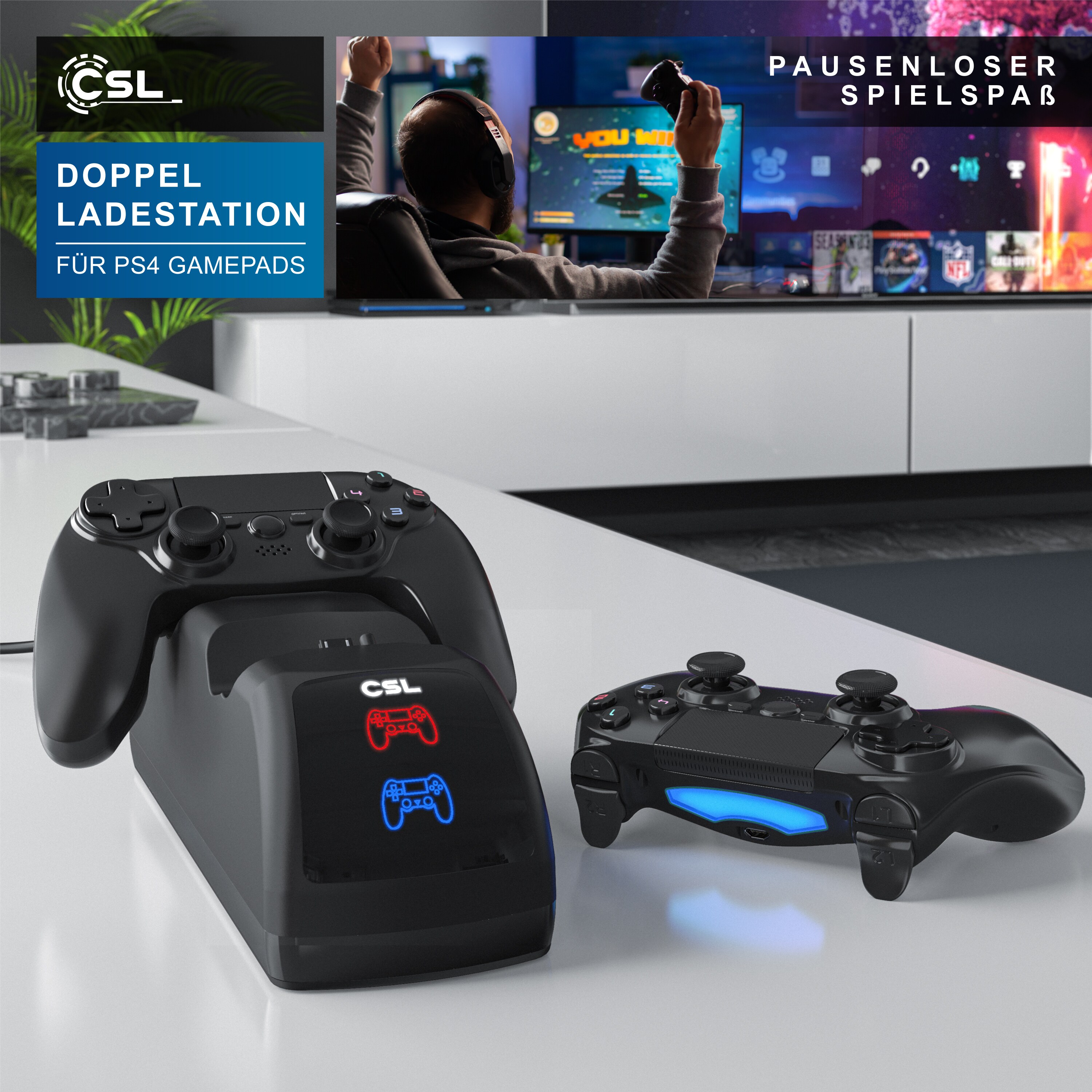 CSL Dual Ladestation für 2x PS4 Gamepads - PS4 Controller Stand Charger / Ladegerät