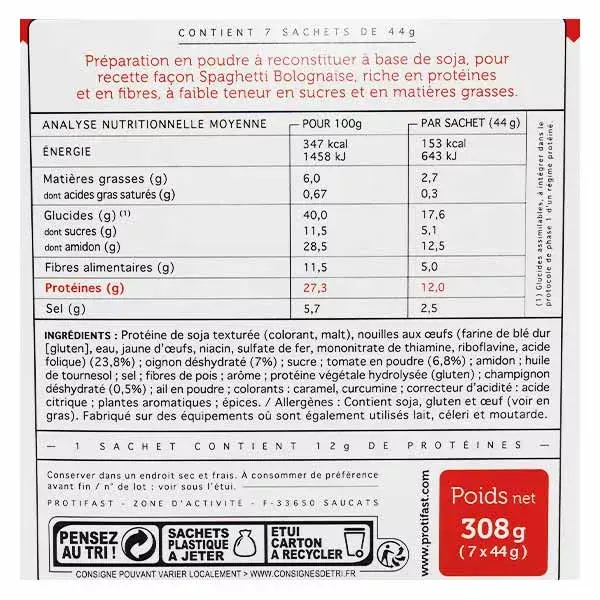 Protifast Spaghetti Bolognese para Pequenas Porções - 7 sachês