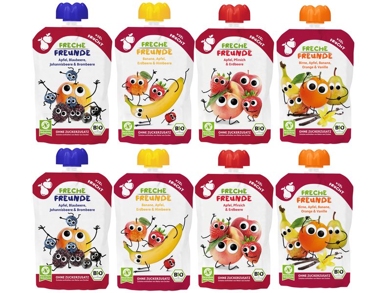 Freche Freunde Quetschie Probierpaket fruchtig, 8 x 100 g Leckere Mix-Pack für Kinder