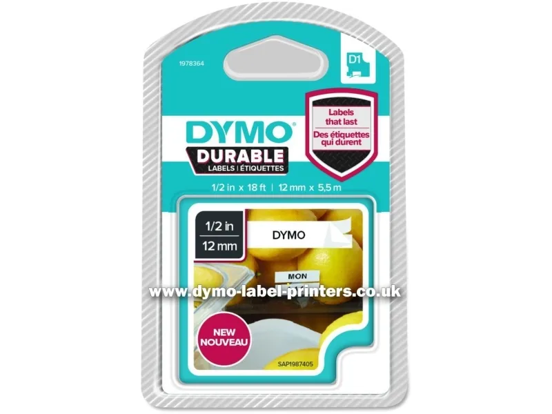 Labeltape DYMO® D1 Durable sort på hvid 12mm x 5,5m
