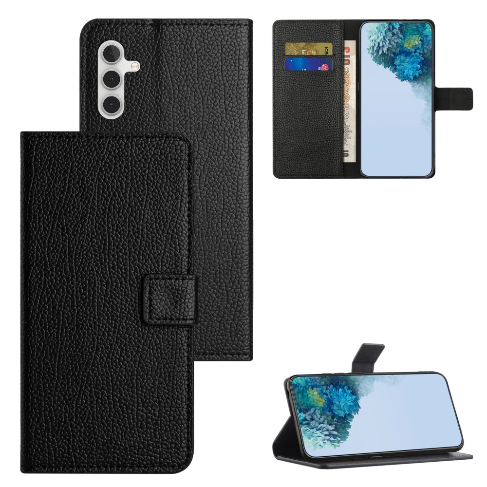 Samsung Galaxy A15 Leder Tasche Flip Cover Litchi Look - Schwarz