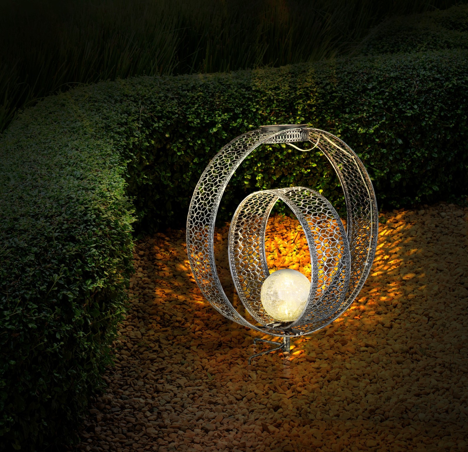 LED-Solarleuchte - silber-grau antik - 42 cm hoch