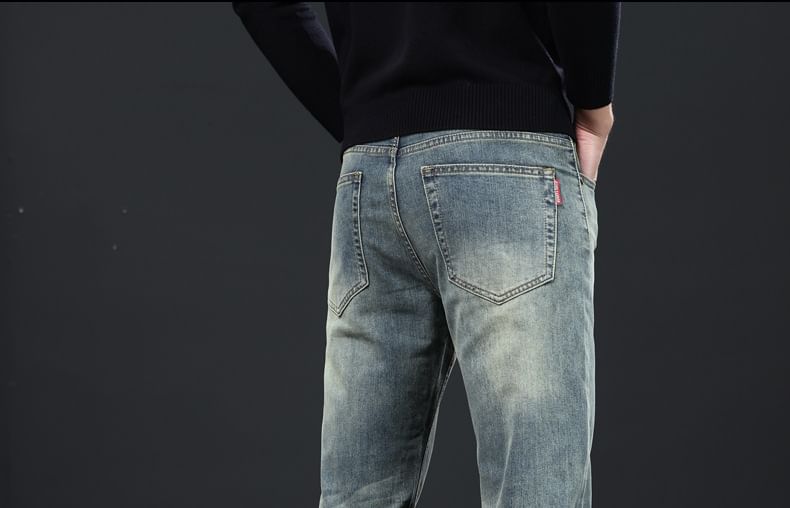 Denimic - Mid Rise Washed Straight Leg Jeans