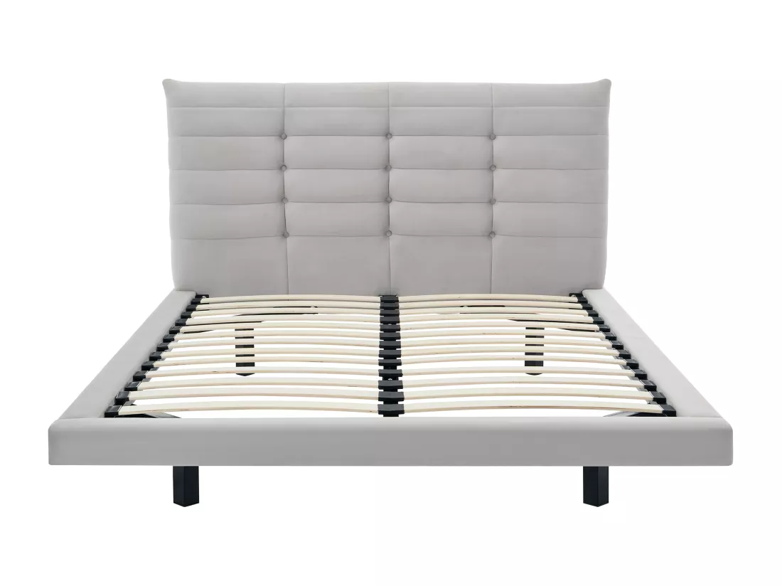 Lit 180 x 200 cm avec tête de lit capitonnée - Velours - Gris - NISATIO