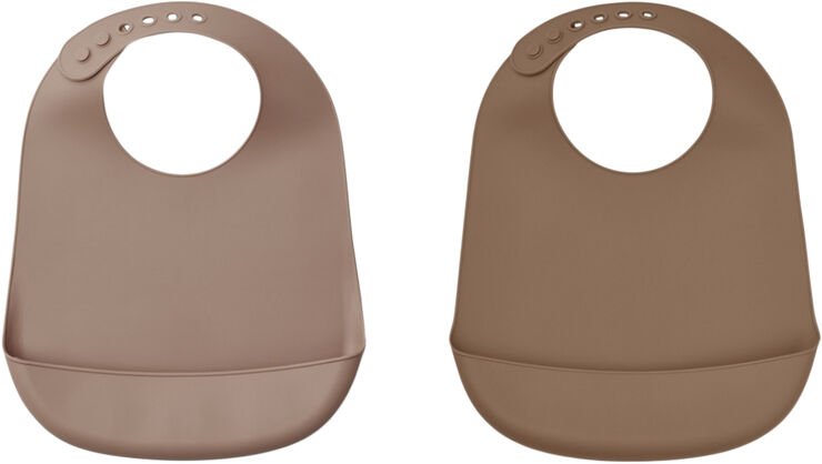Liewood Tilda silicone bib solid - 2 pack Dark rose/terracotta mix