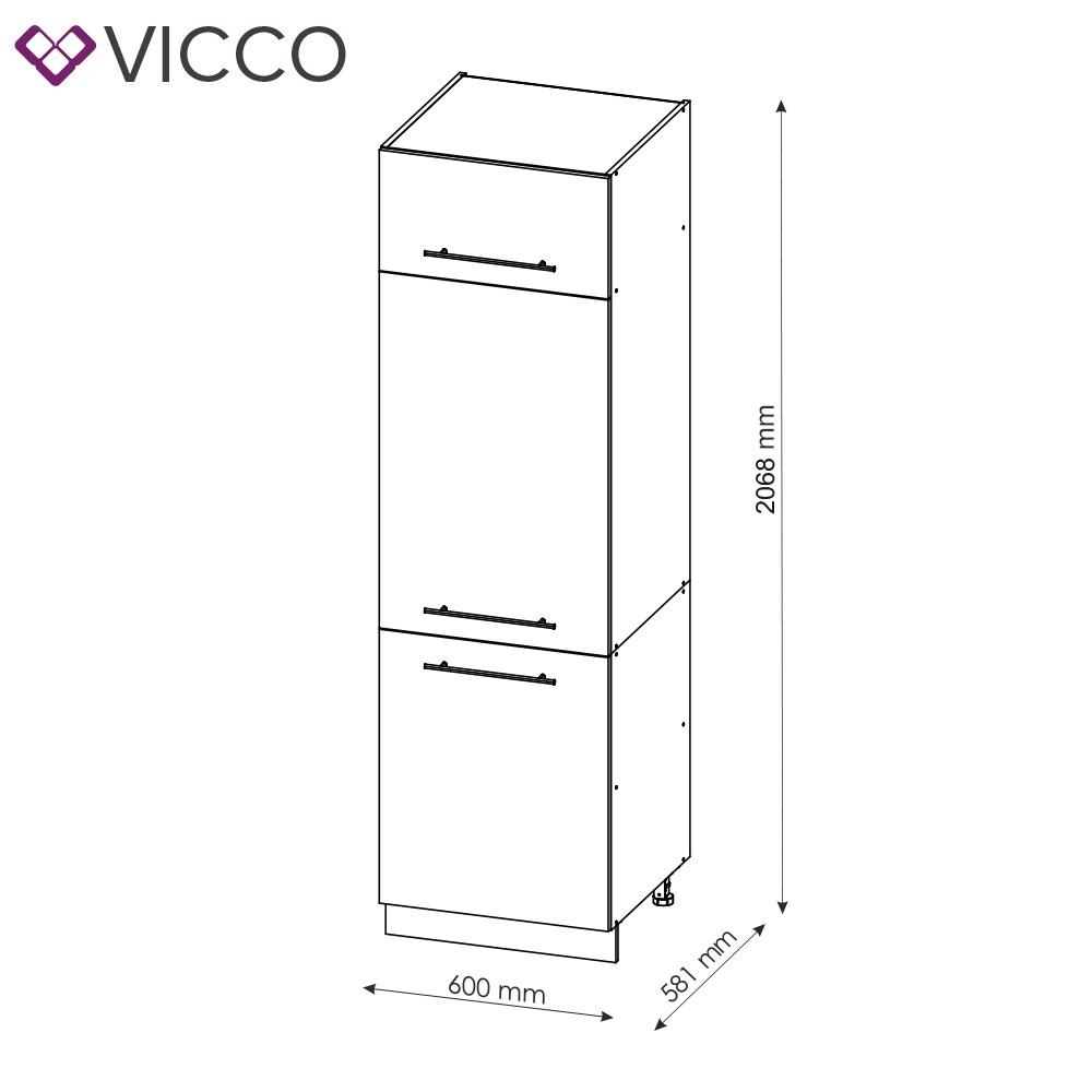 VICCO Kühlumbauschrank 60 cm Anthrazit Küchenzeile Unterschrank Fame